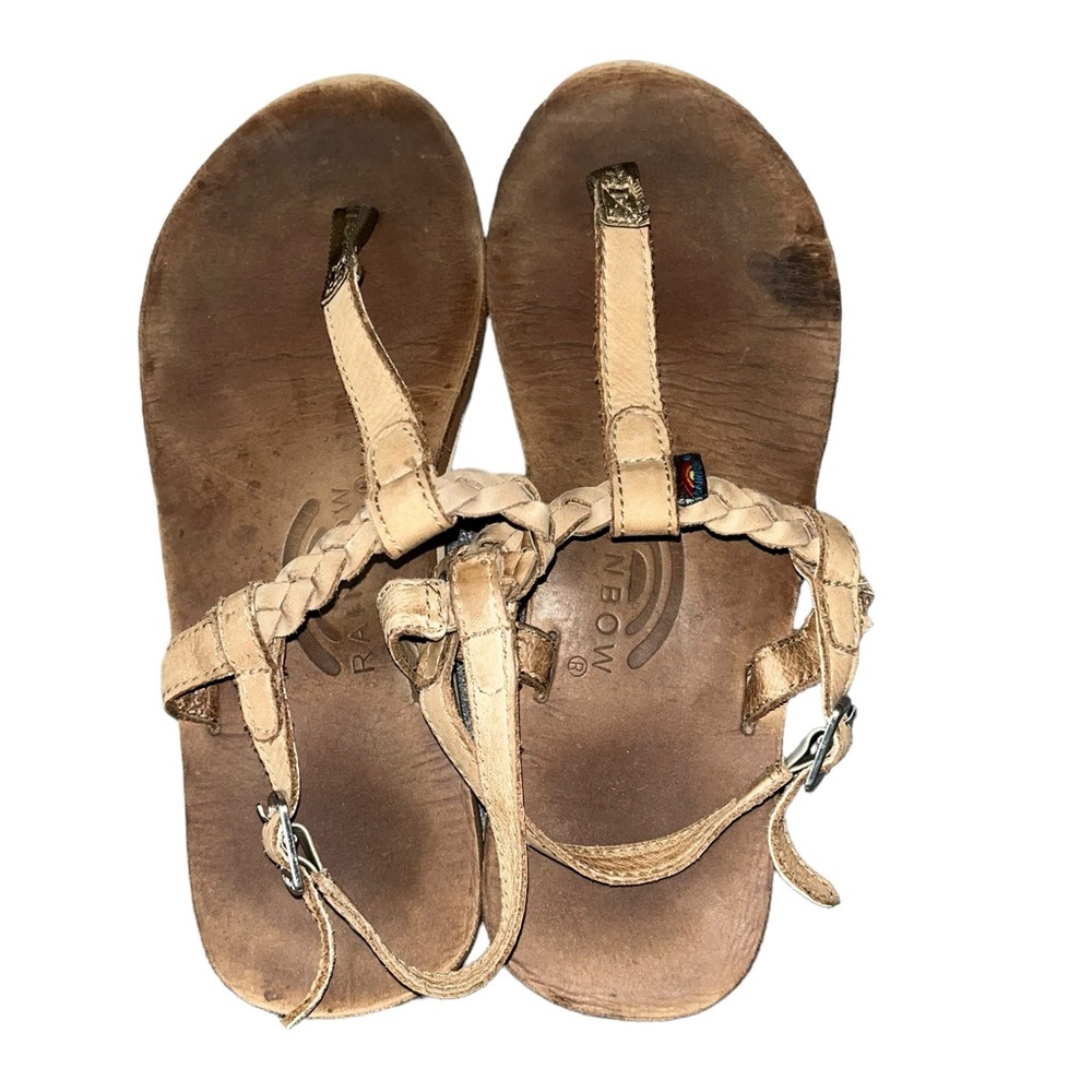 Rainbow T-Strap Braided Leather Thong-style Sandals size XL(9-9.5)